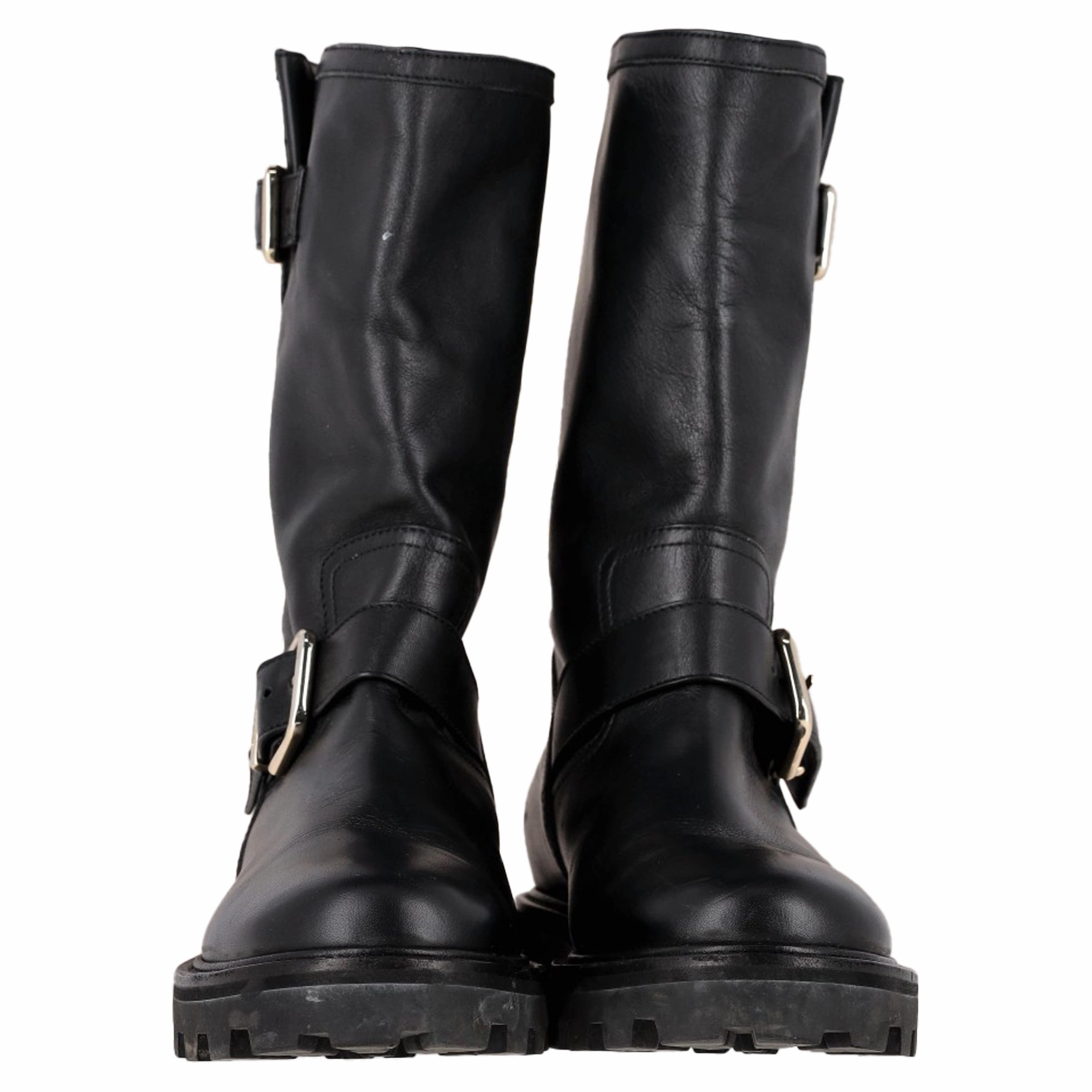 Jimmy Choo Biker II Combat Boots in Black Leather Cognac Combat Boots