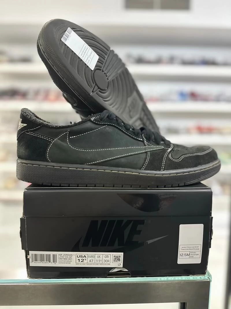 Jordan 1 Retro Low OG SP Travis Scott Black Phantom - Pre-Owned Size 12.5 Mallet Sneakers