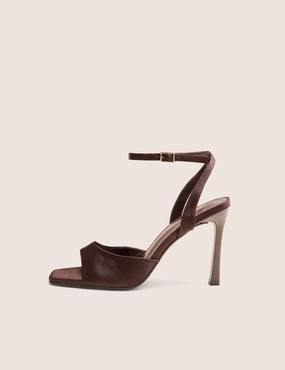 High Boots With Block Heel June Brown Ankle Strap Peep Toe Heels