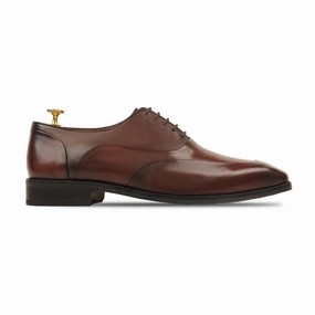 Kabe - Men's Brown Calf Leather Oxford Shoe Cognac Cap Toe Oxfords