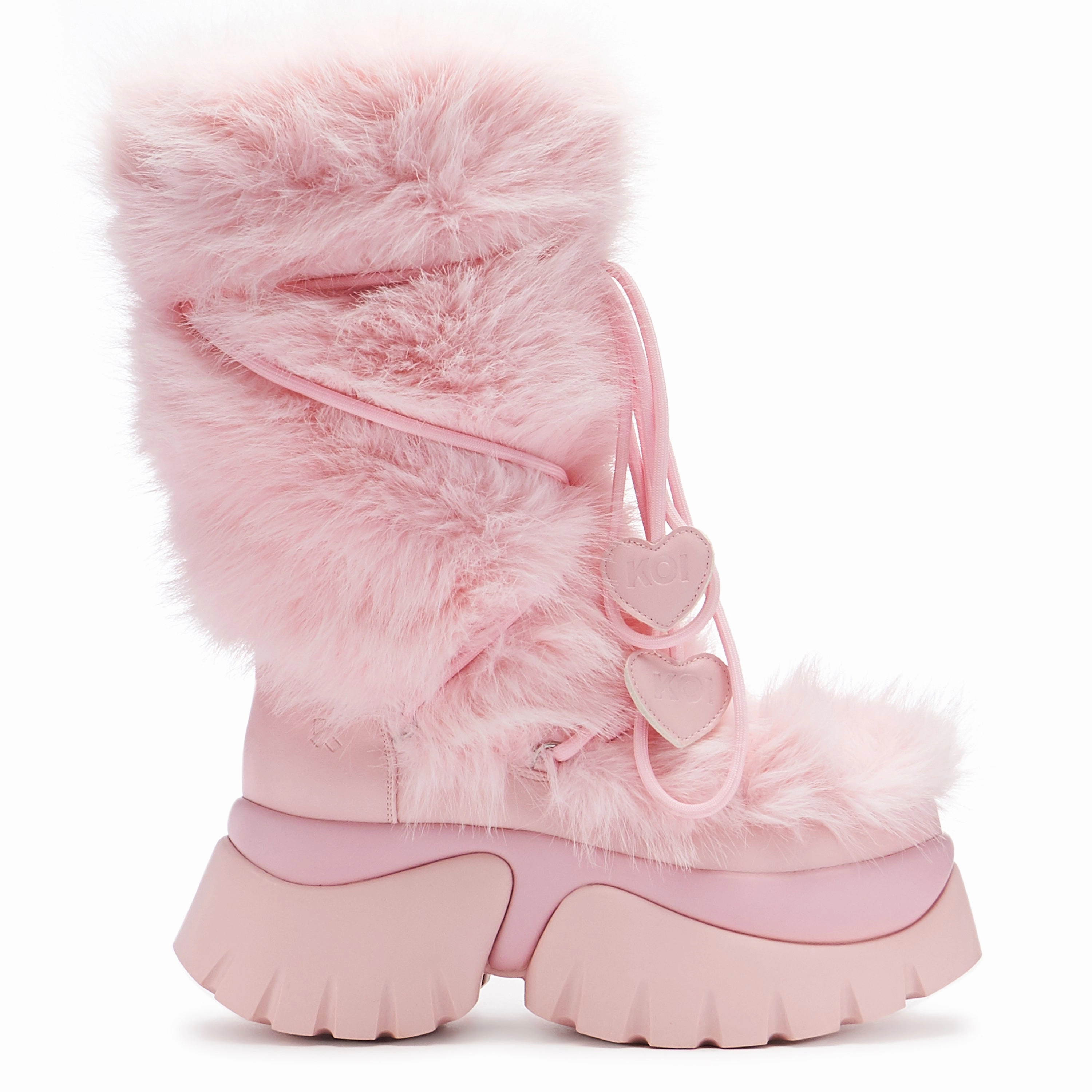 Knee High Boots With Heels Kawaii Sasquatch Fluffy Snow Boots - Pink