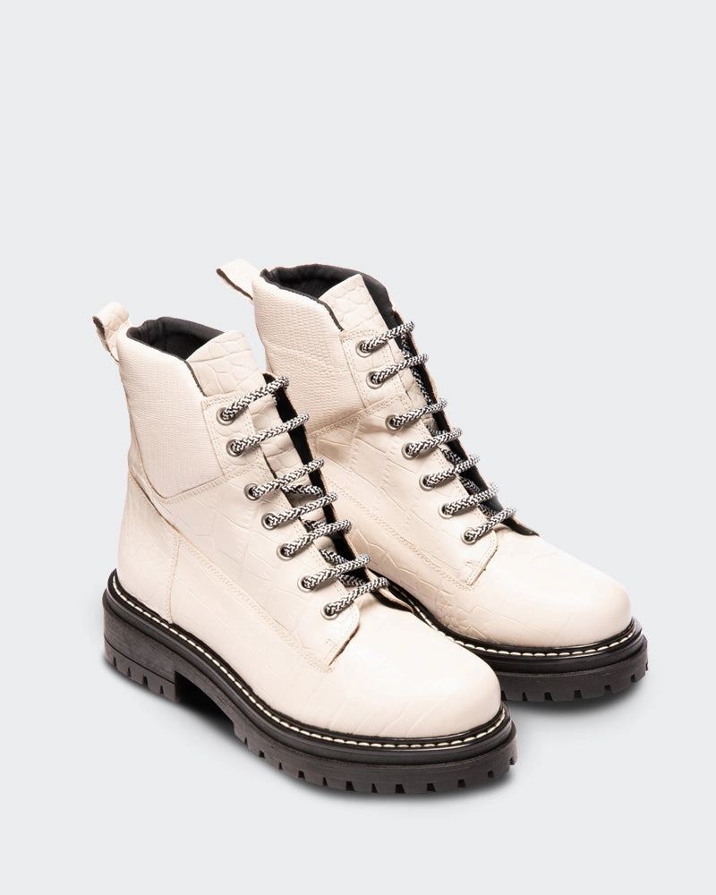 High Boots With Low Heel Kawasaki Off White Croco