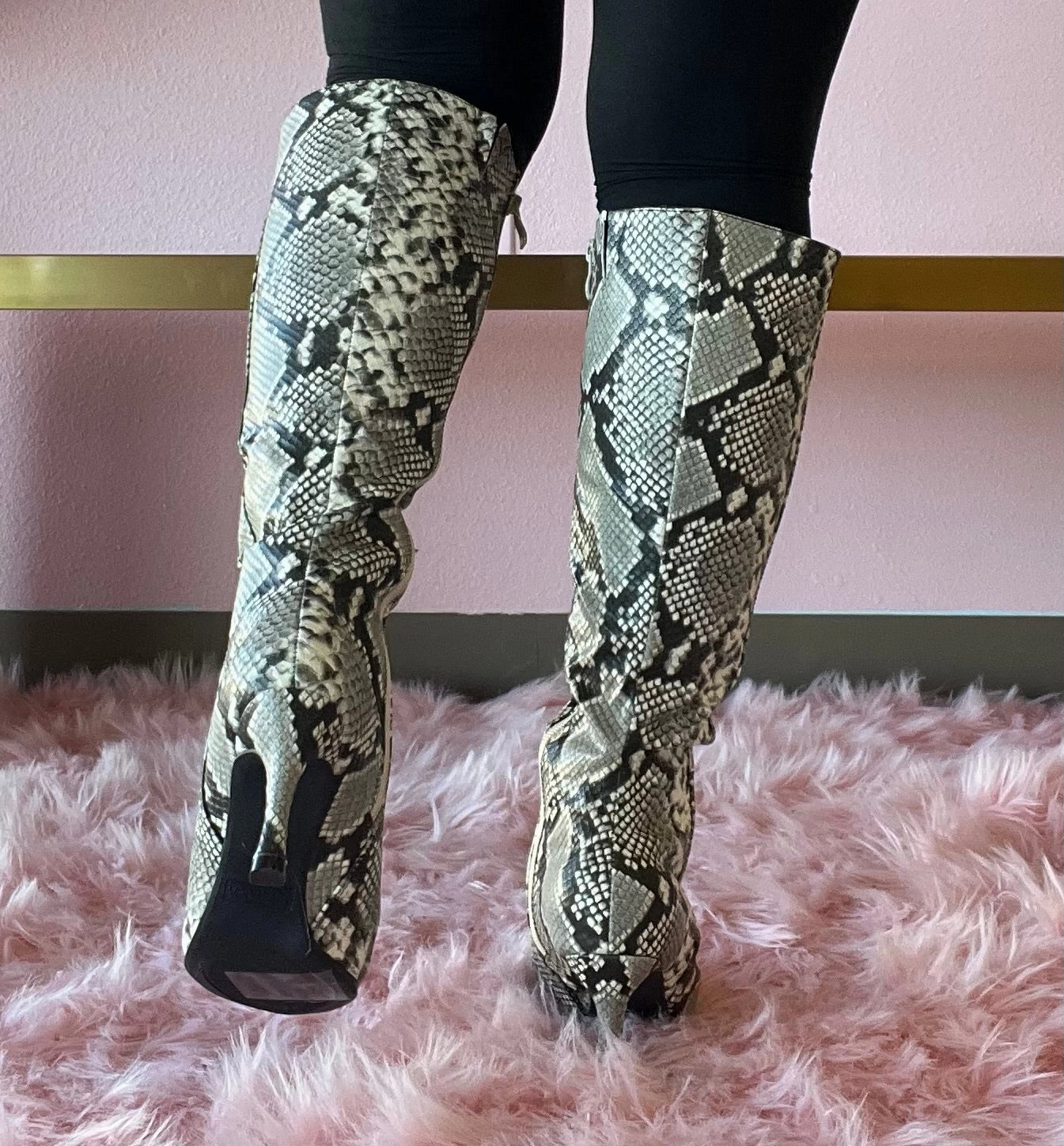 KAYLEE-1 Beige Faux Snake Knee-High Boot Botta Calf Leather Knee High Boots