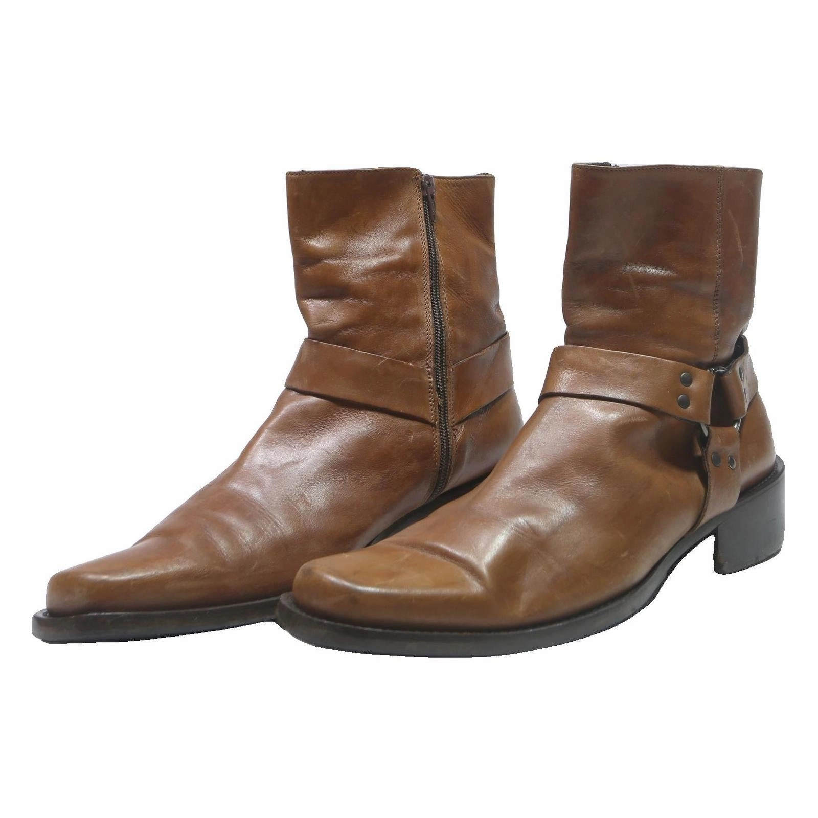 Gray Leather Boots Mens Brown Leather Harness Ankle Boots Size UK 11 Stylish Comfort Durable