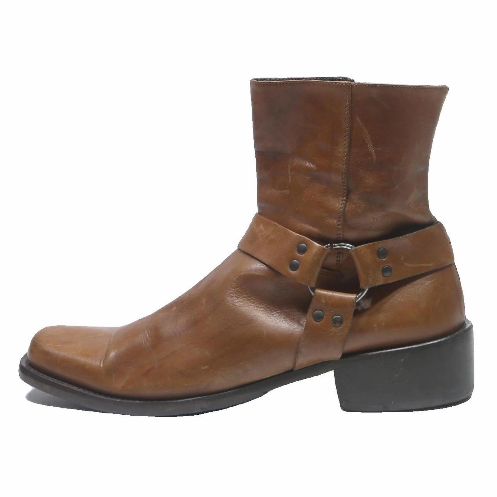 Plastic Boots Mens Brown Leather Harness Ankle Boots Size UK 11 Stylish Comfort Durable