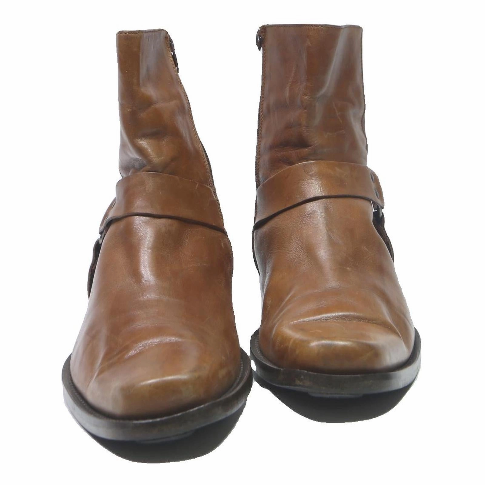 Boots To Wear With Cropped Jeans Mens Brown Leather Harness Ankle Boots Size UK 11 Stylish Comfort Durable