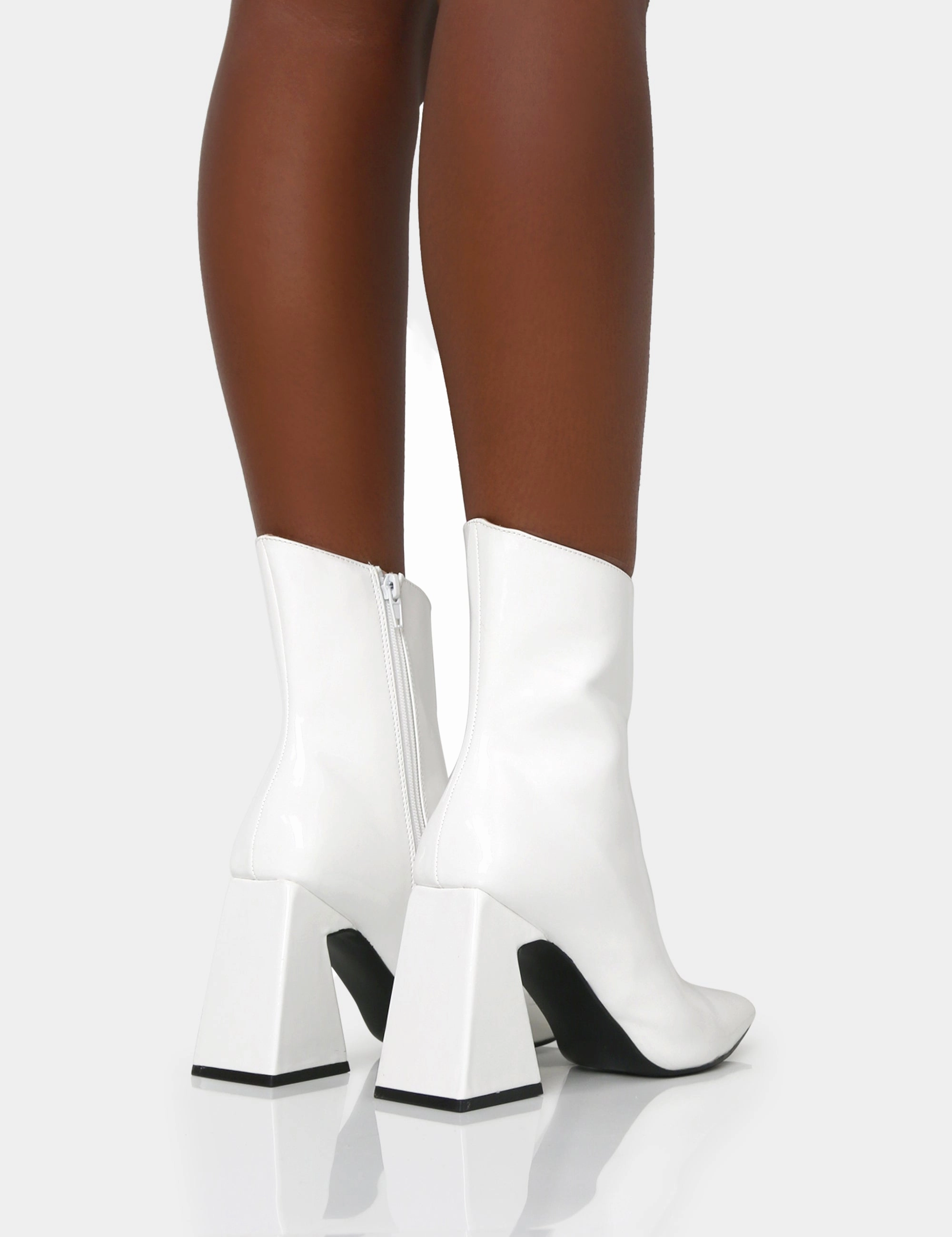 Kenzie White Patent Pointed Toe Block Heel Ankle Boots Boots Of Blinding Speed Morrowind