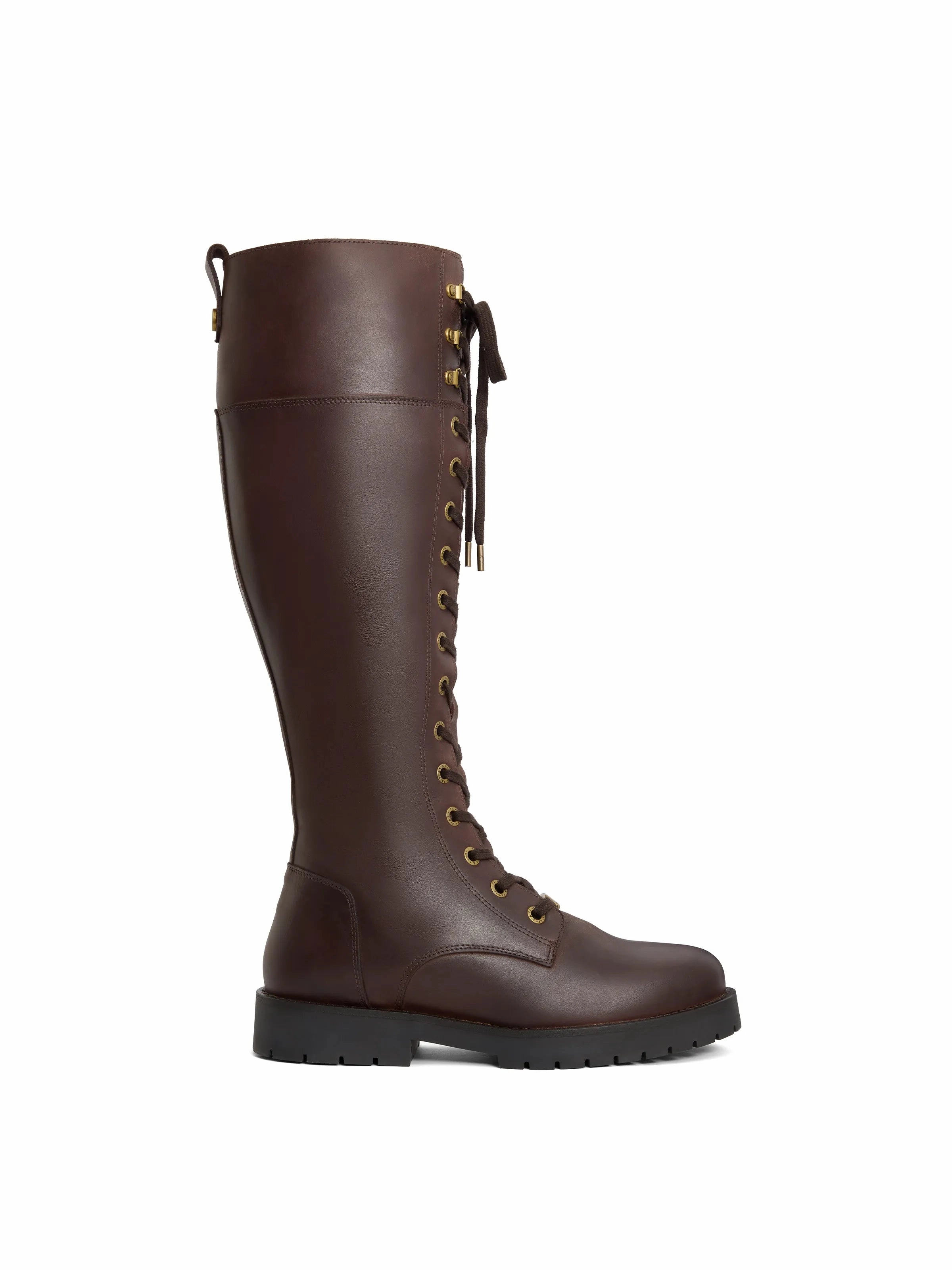 Knee High Shearling Lined Anglesey - Mahogany Leather Pants Boots