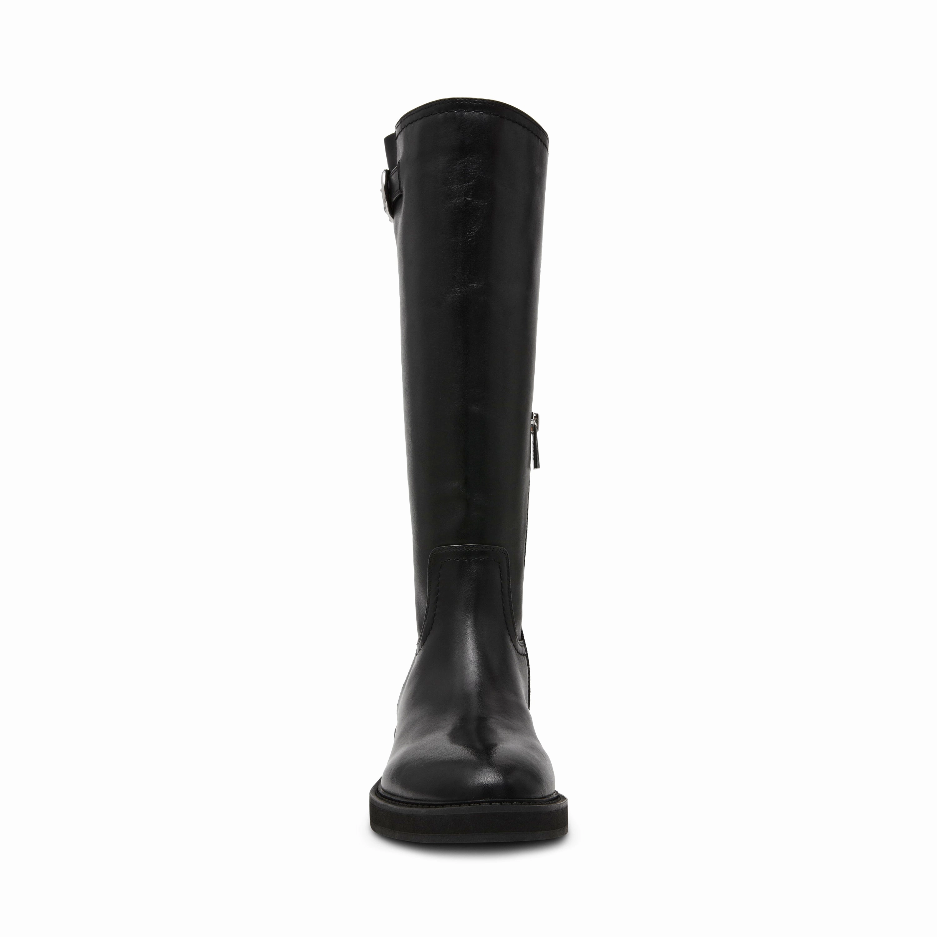 La Rue Boot BLACK LEAT Thigh High Boots For Wide Thighs