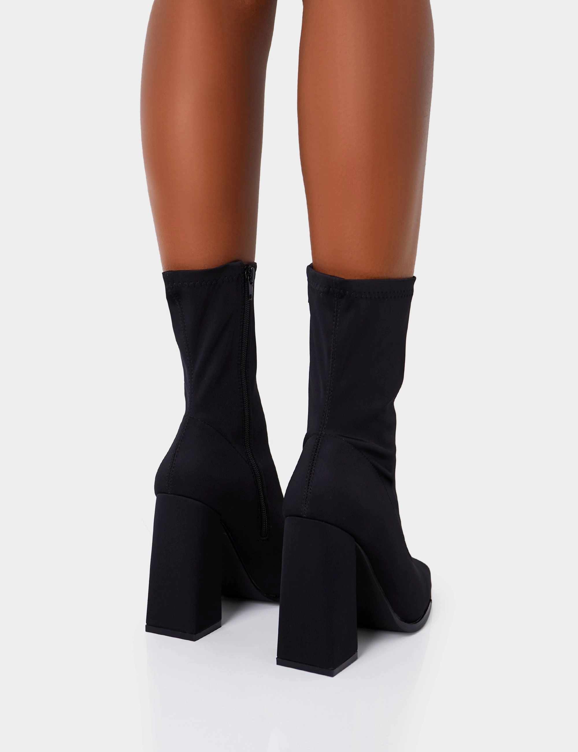 Liberty Wide FIt Black Lycra Sock Block Heeled Ankle Boots Dress Cowboy Boots