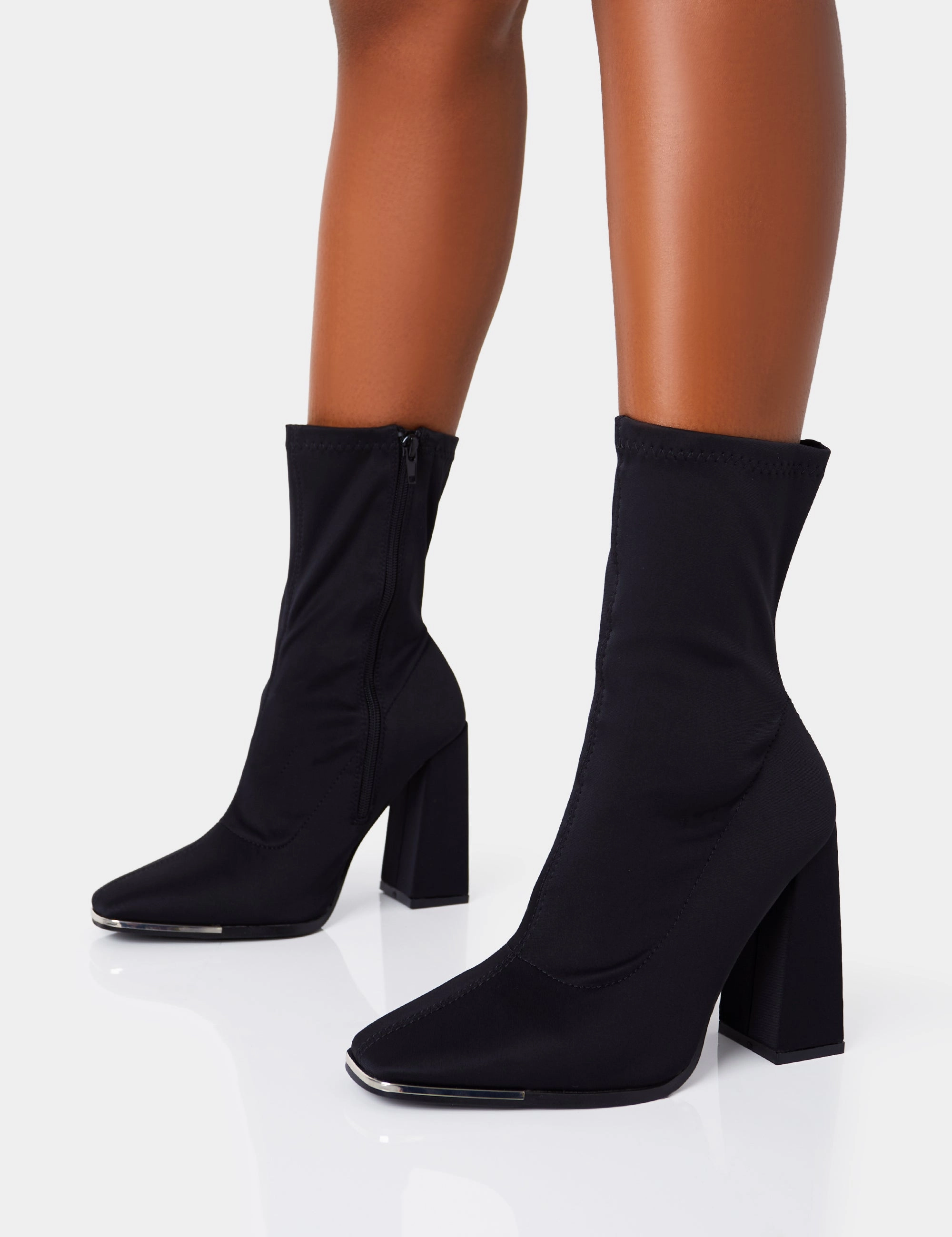 Comfy Dress Boots Liberty Wide FIt Black Lycra Sock Block Heeled Ankle Boots