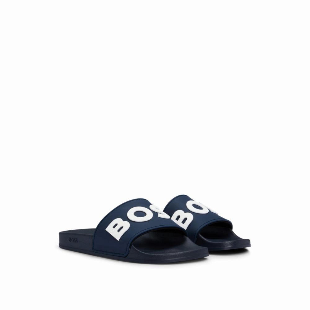 Italian-made slides with raised logo Slippers Outlet