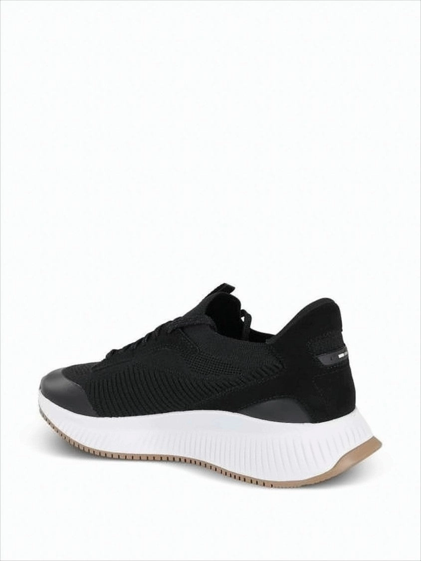 Hiking Sneakers Textured Knit Black Sneakers With Ridged Midsole