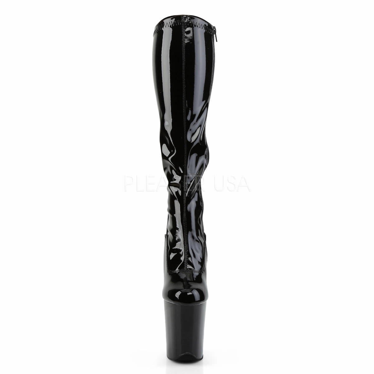 Pleaser FLAMINGO-2000 Black Stretch Pat Knee High Boots The Knee High Boots