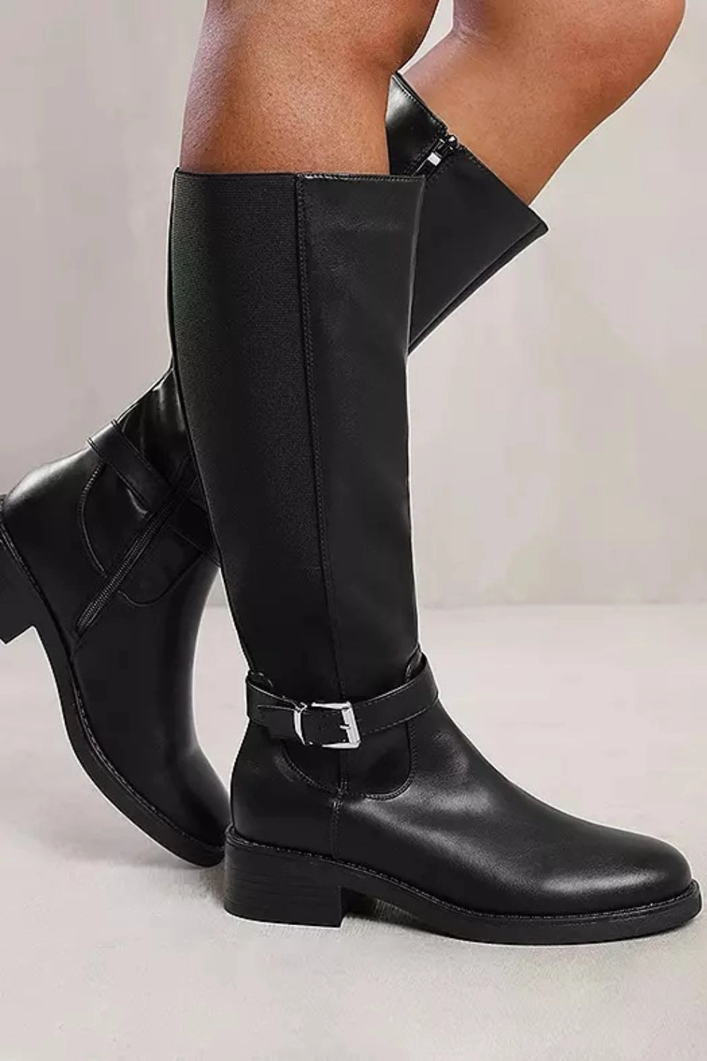 Over The Knee High Boots BLACK PU KNEE HIGH ELASTICATED STRETCH BOOT (PACK B)
