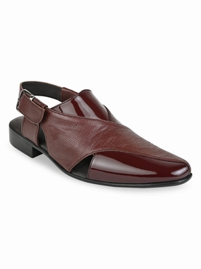 Regal Cherry Men Textured Leather Slip On Sandals Sandals With Backs