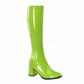 3 Inch Heel GOGO-300 Lime Green Pat Knee High Boots Stay Up