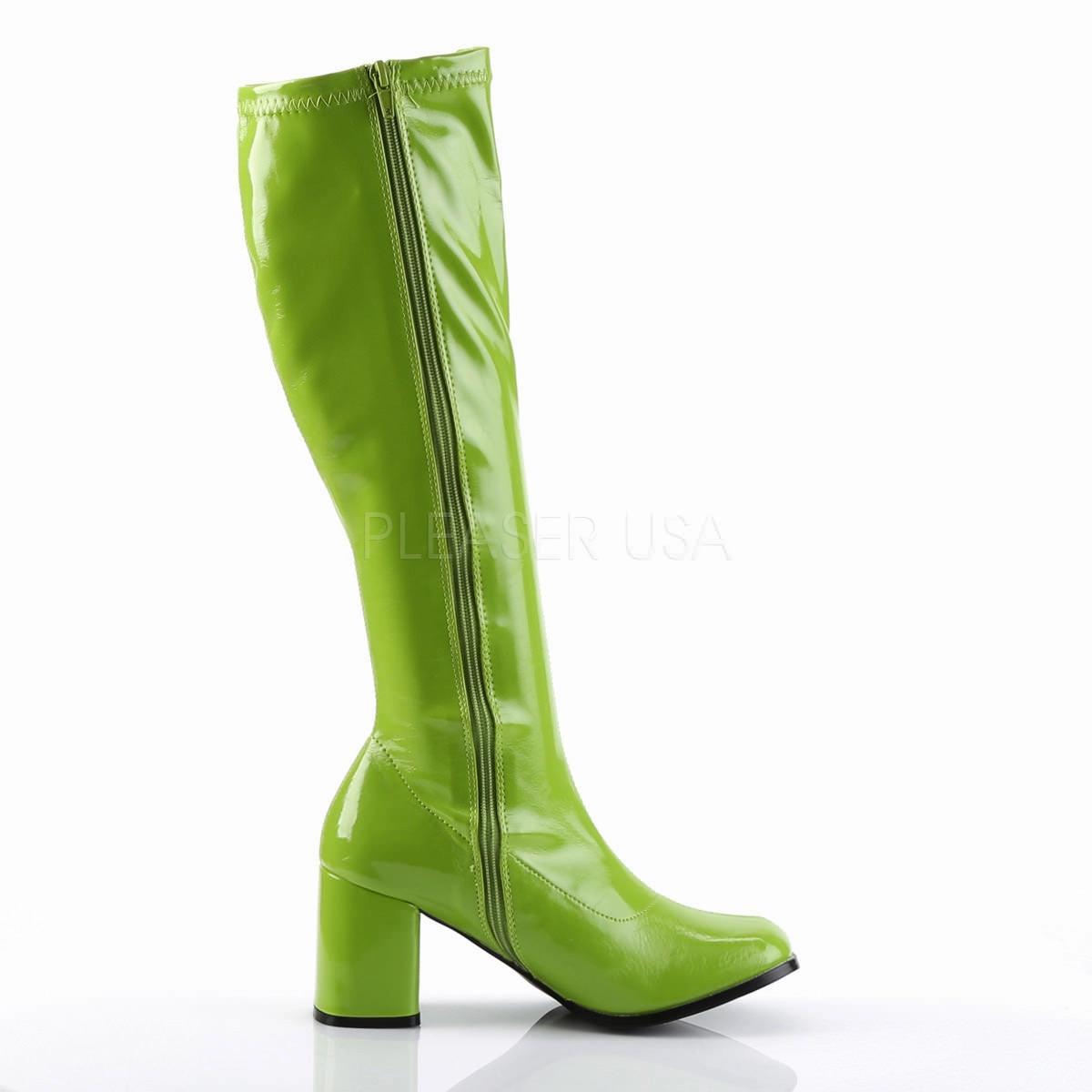 3 Inch Heel GOGO-300 Lime Green Pat Miranda Wide Calf Knee High Boot
