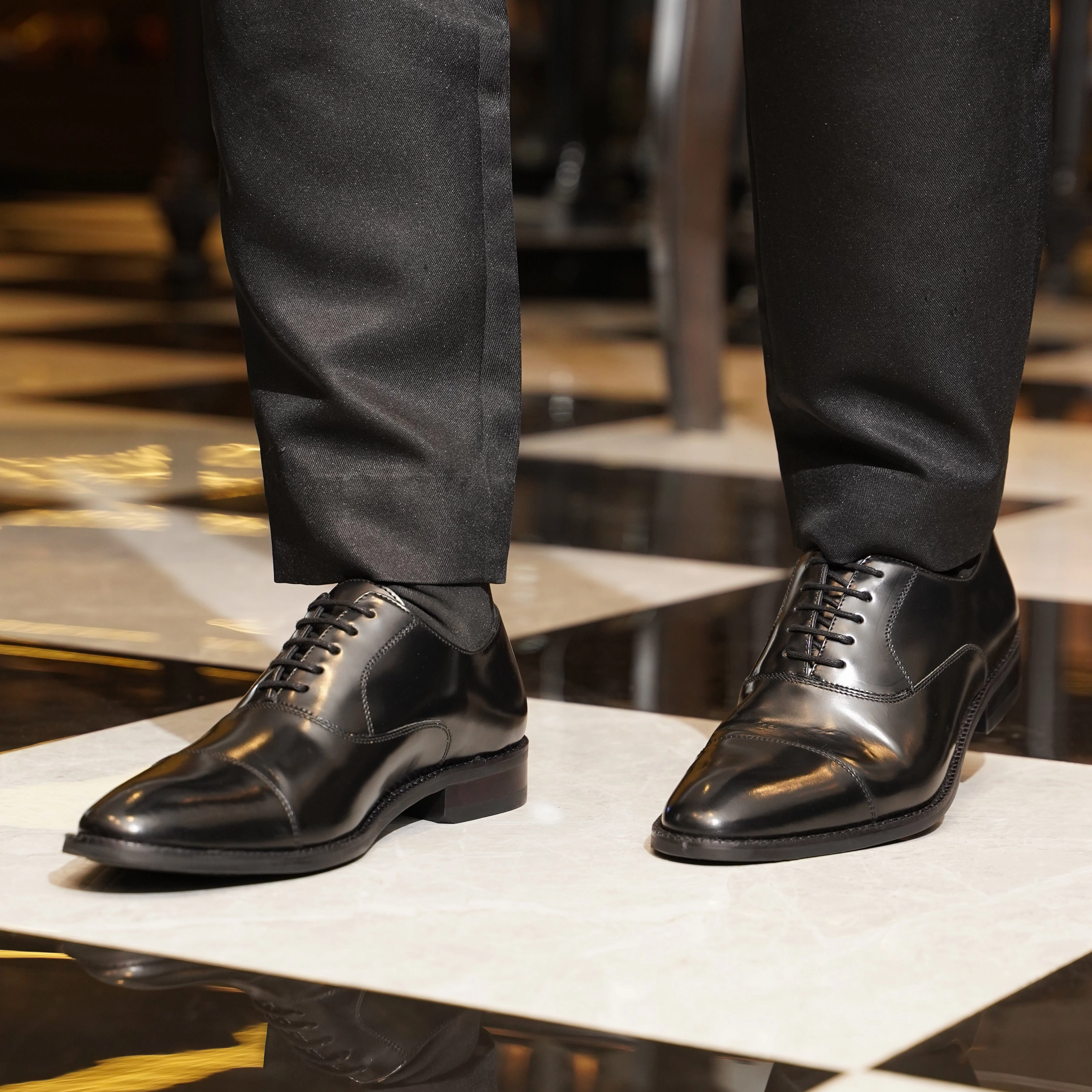 Socks To Wear With Oxfords Ascot - Men's Black Box Leather High Shine Oxford Shoe