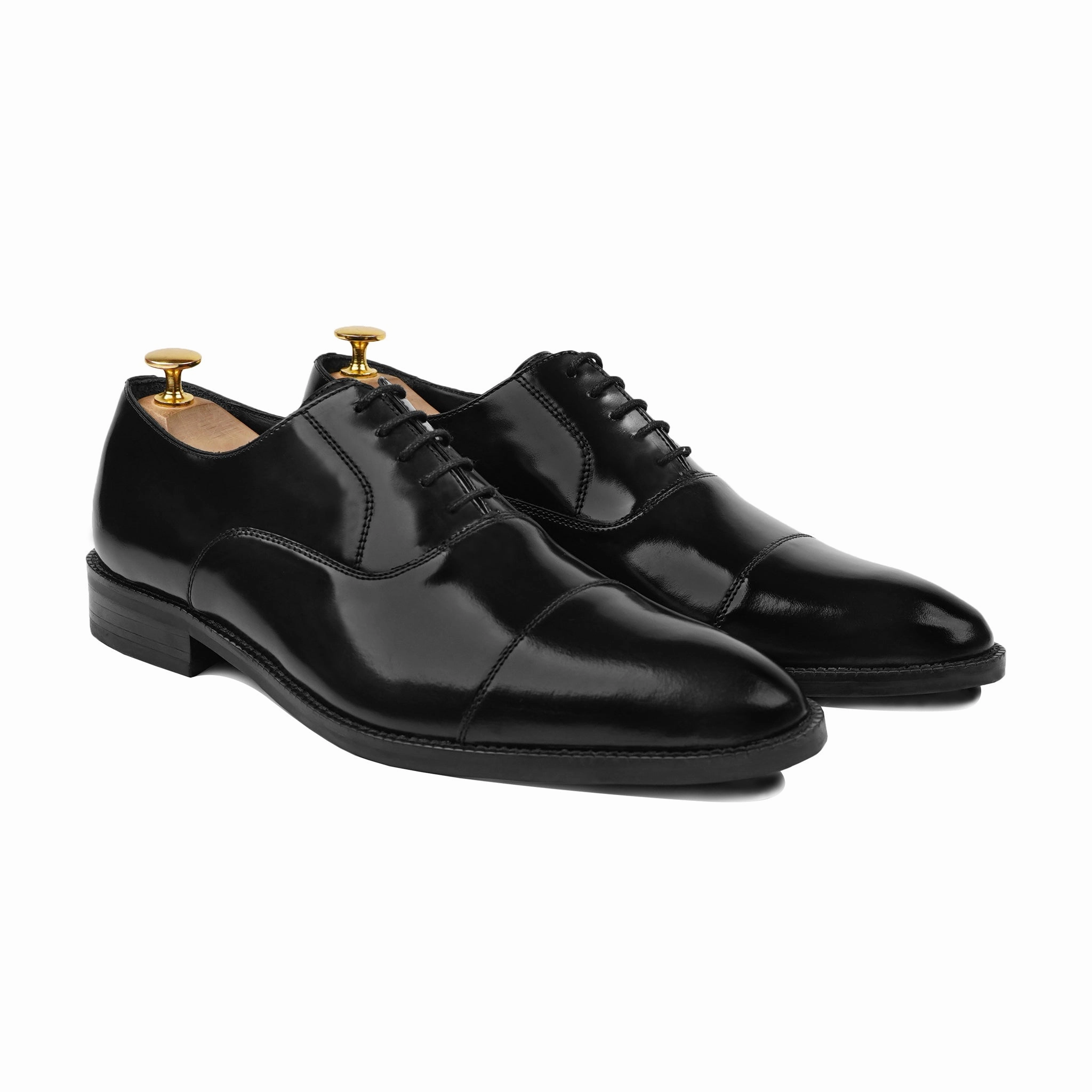 Ascot - Men's Black Box Leather High Shine Oxford Shoe Lace Up Platform Oxfords
