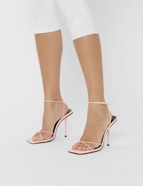 Jiggy Light Pink Pu Stiletto Square Toe Barely There Heels Sole Designer High Heel Shoes