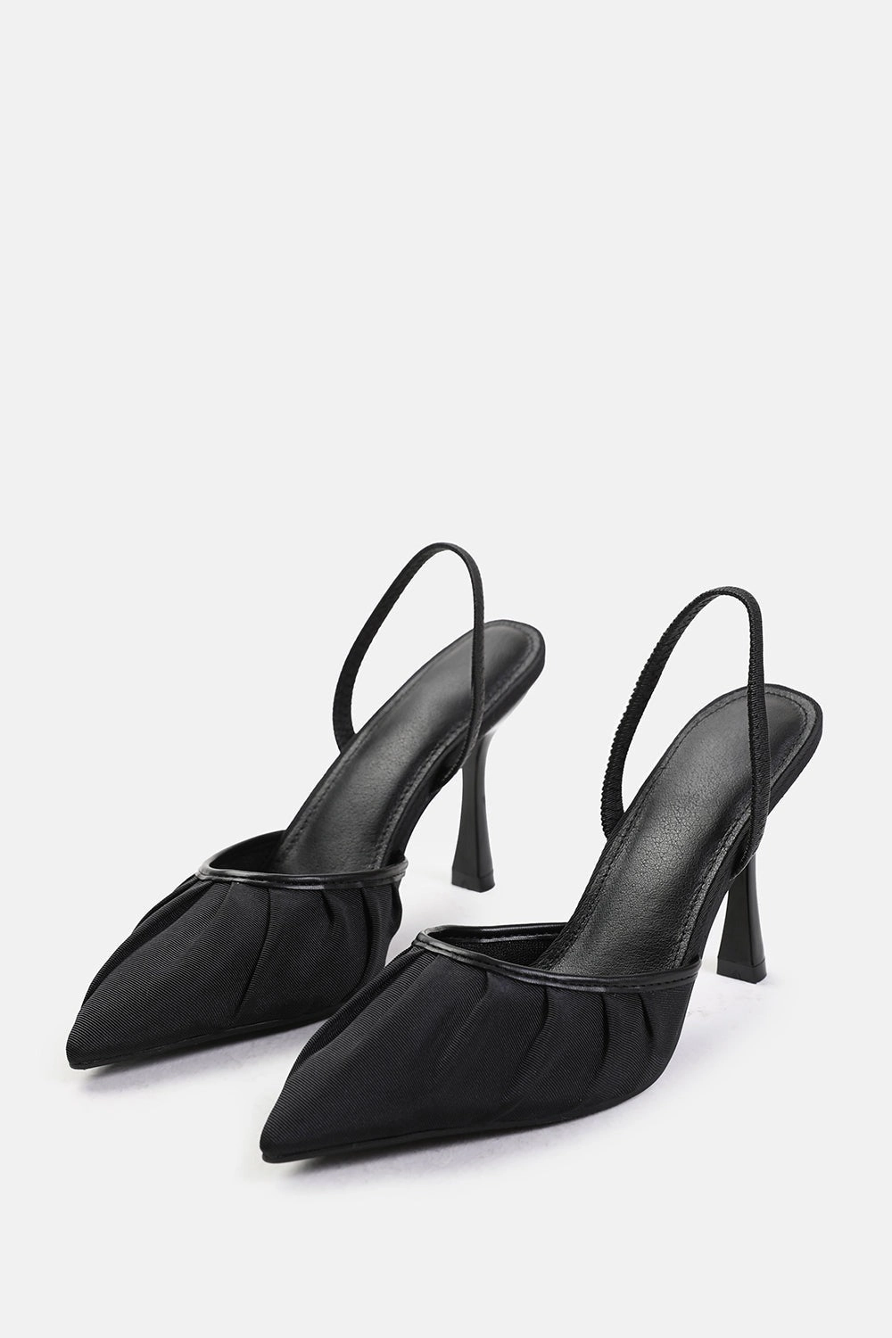 High Heels Sale Online BLACK SATIN POINTED TOE PARTY HEEL SANDALS