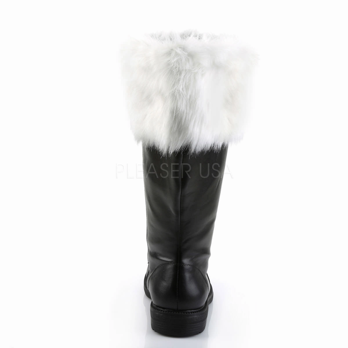 Terraria Boots Men's Black Pu Wide Calf Santa Boots with White Faux Fur