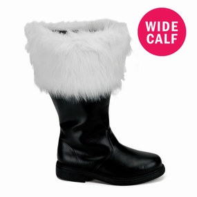 Safety Work Boots Men's Black Pu Wide Calf Santa Boots with White Faux Fur