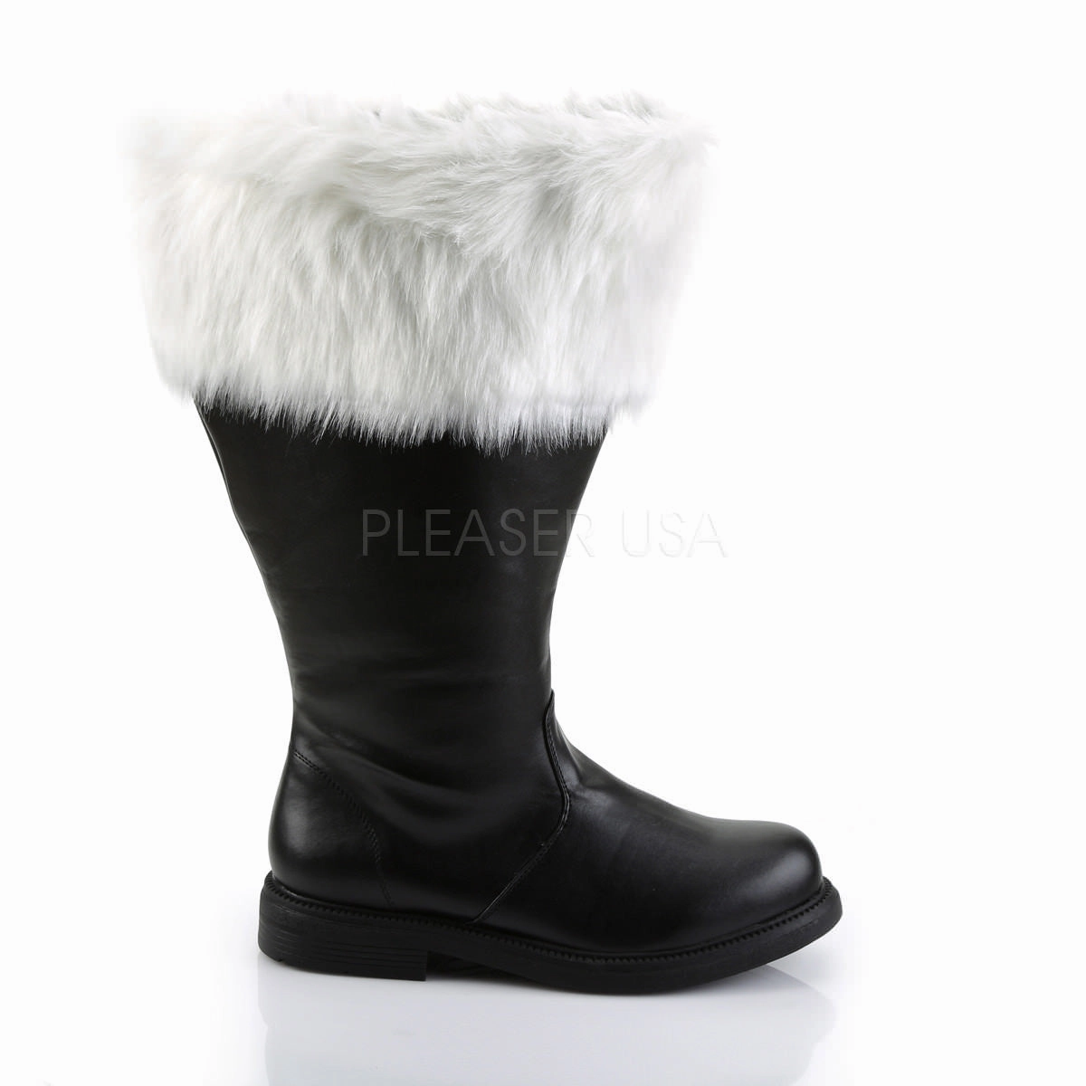Blanca Boots Men's Black Pu Wide Calf Santa Boots with White Faux Fur