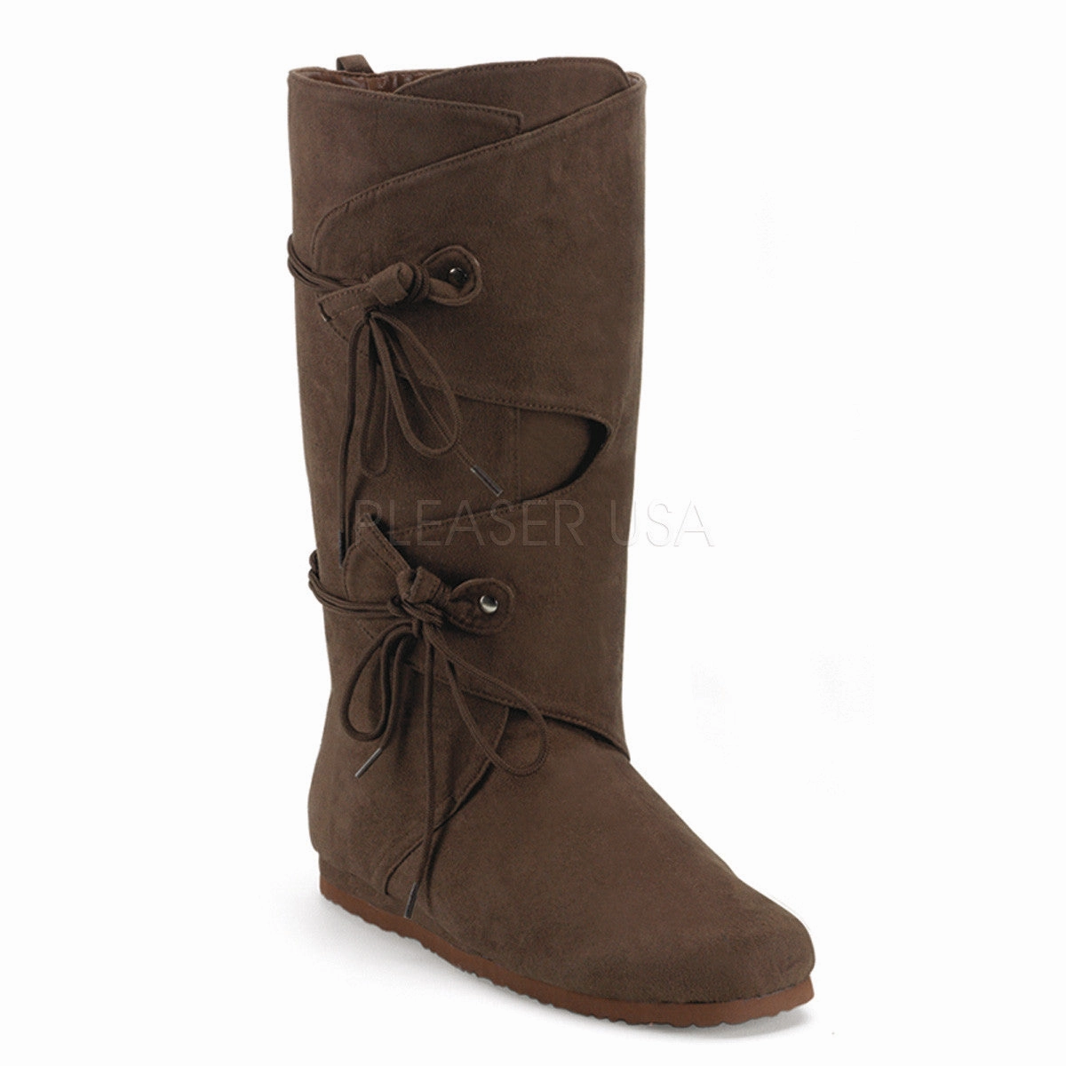 Lace Up Knee Boots Men's Brown Microfiber Renaissance Calf Boots