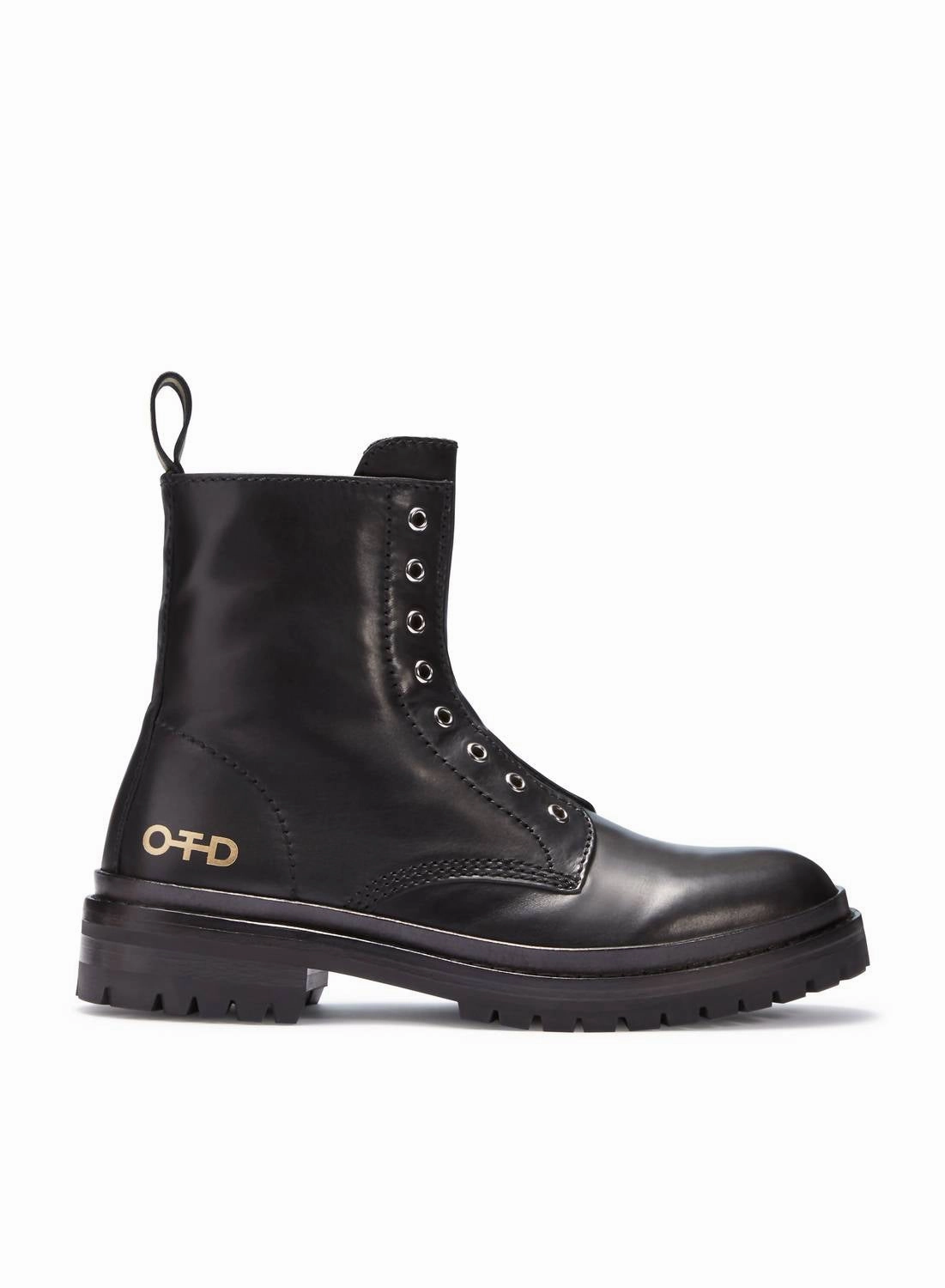 Logo Jacquard Combat Boot Men's Laceless Leather Combat Boots In Black