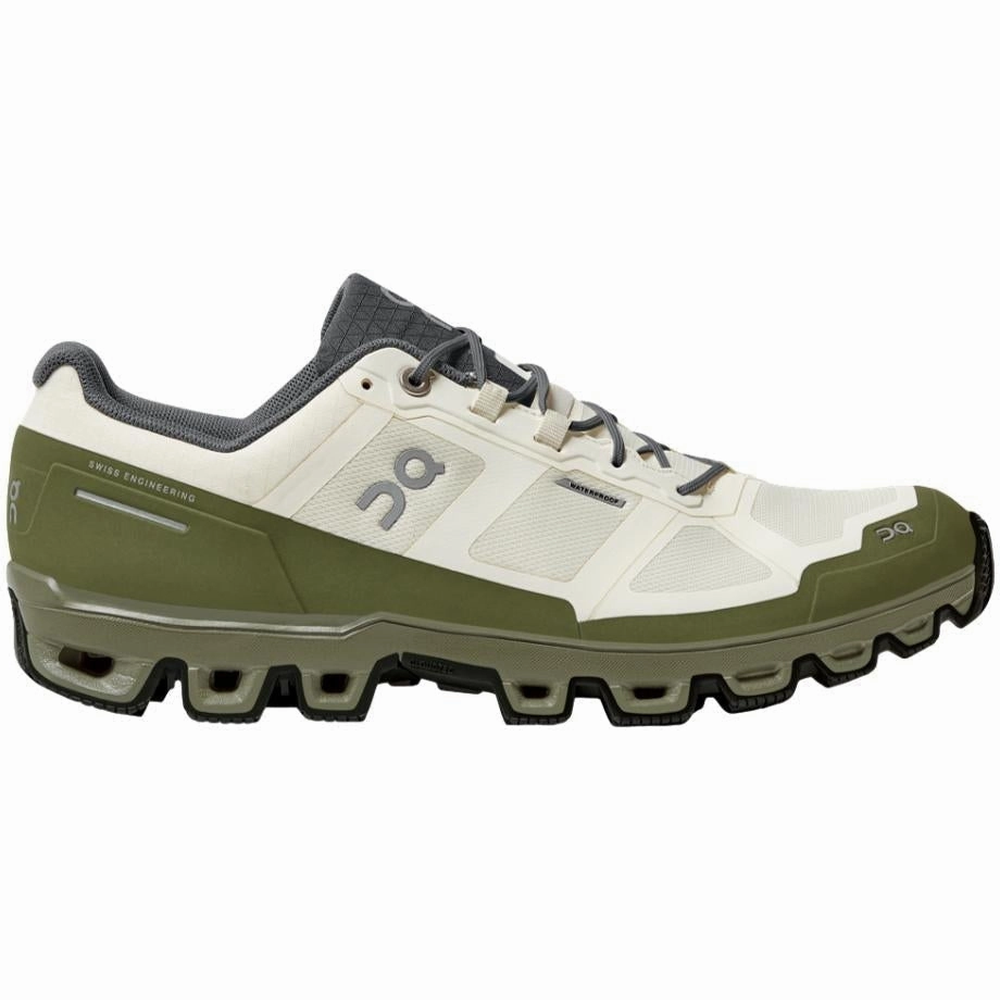Men's On Cloudventure Waterproof, White/Fir, 7.5 D Medium Waterproof Golf Shoe