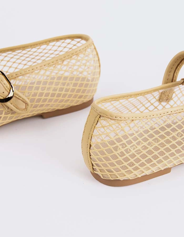 Meshu Nude Mesh Mary Jane Patent Flat Shoes