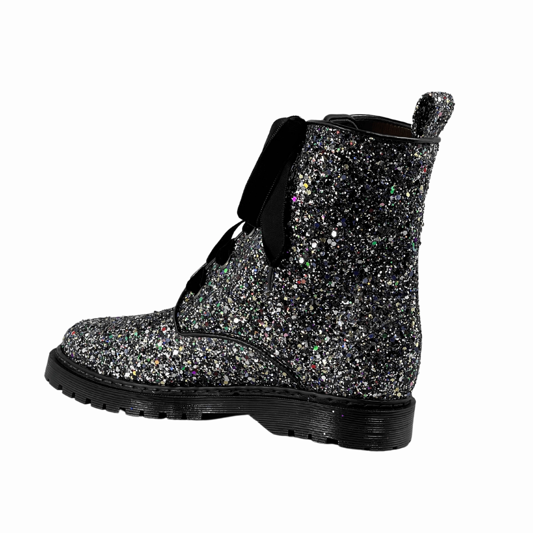 'Billie' vegan combat boots by Zette Shoes - silver glitter Trendy Combat Boots