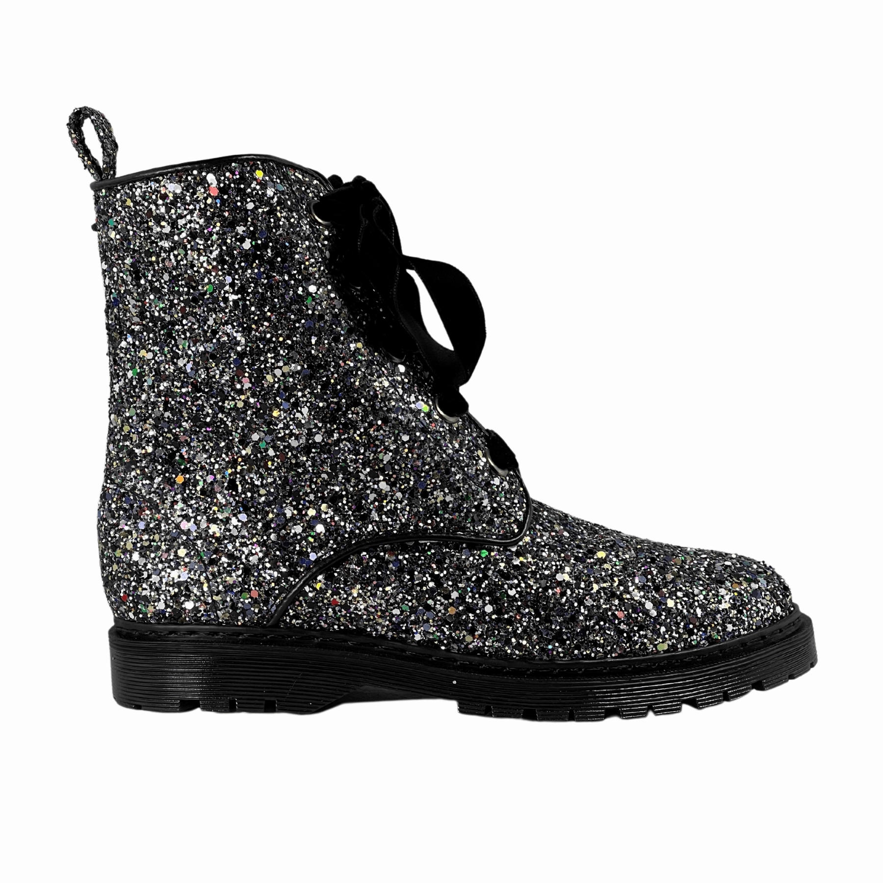 Nylon Combat Boot 'Billie' vegan combat boots by Zette Shoes - silver glitter