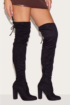 BLACK SUEDE BLOCK HEEL OVER THE KNEE BOOT (PACK A) Lite Boots