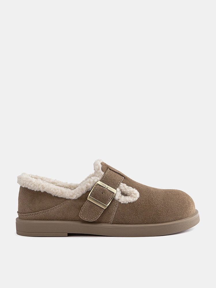 Monique Fur-Trim Buckled Loafers Mena Loafers