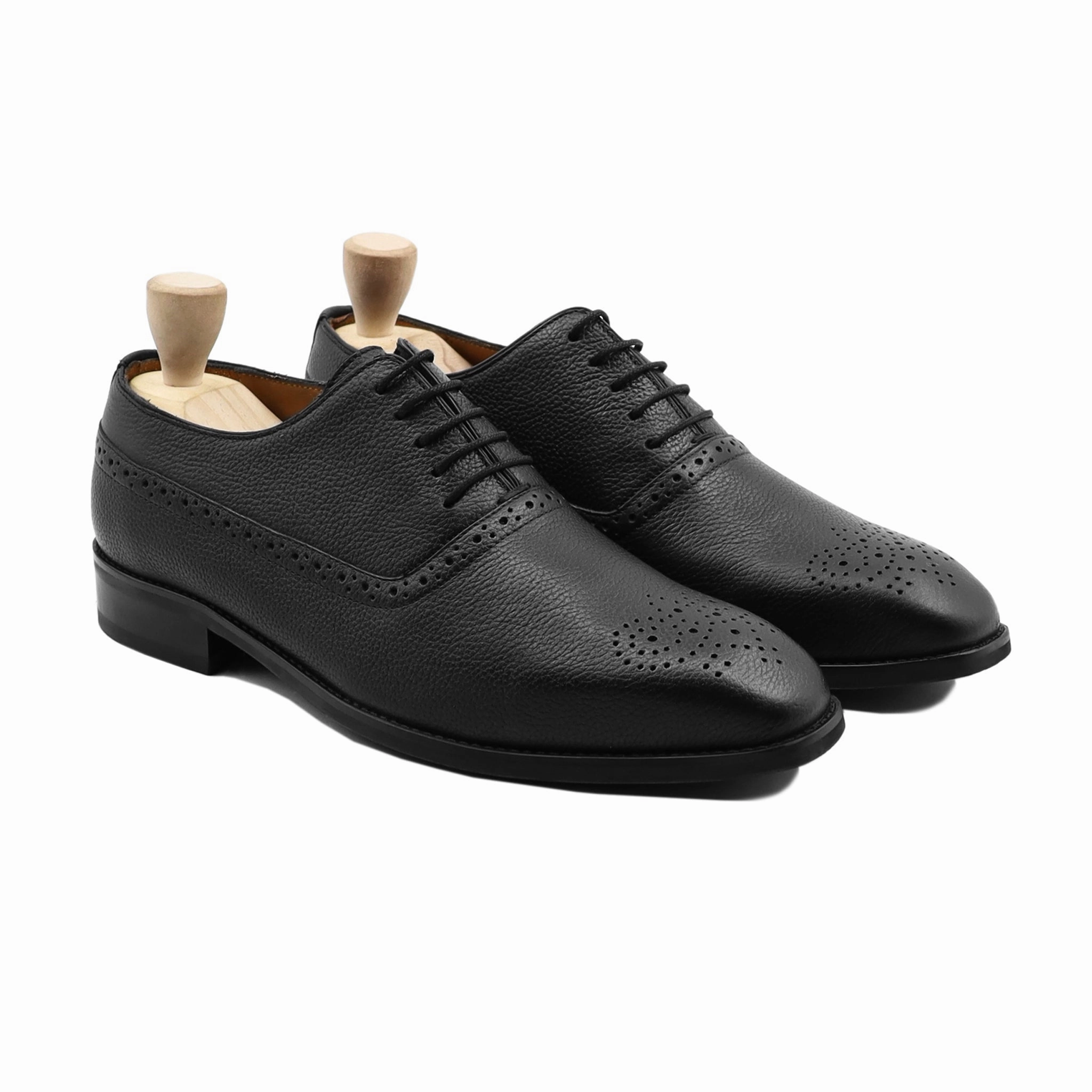 Monte - Men's Black Pebble Grain Leather Oxford Shoe Originalgrand Remastered Wing Tip Oxford