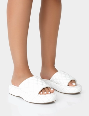 Mykonos White Flatform Quilted Slider Sandals Step In Sandals
