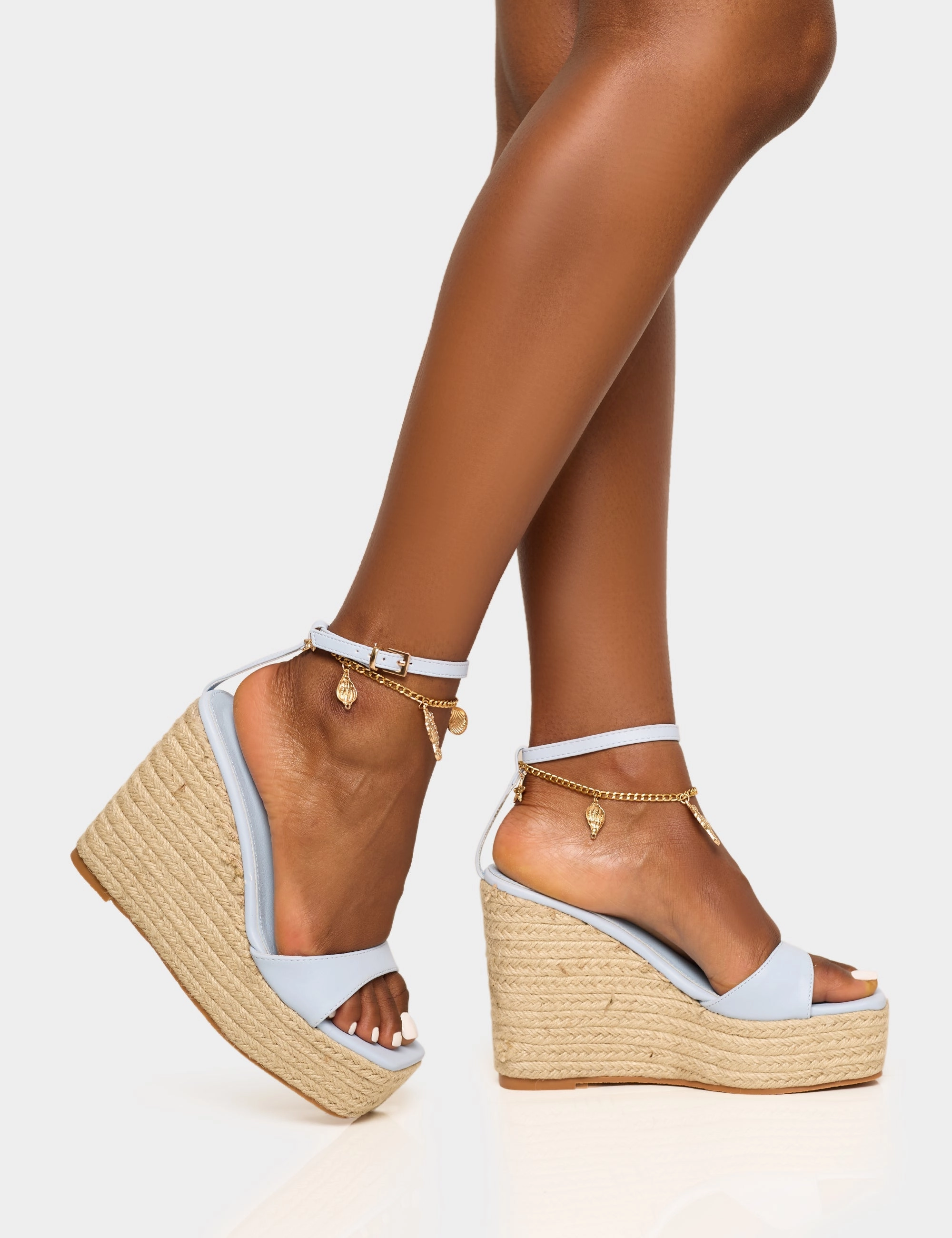 Espadrilles Lyon Naya Blue Seashells Anklet Jute Espadrilles Wedge