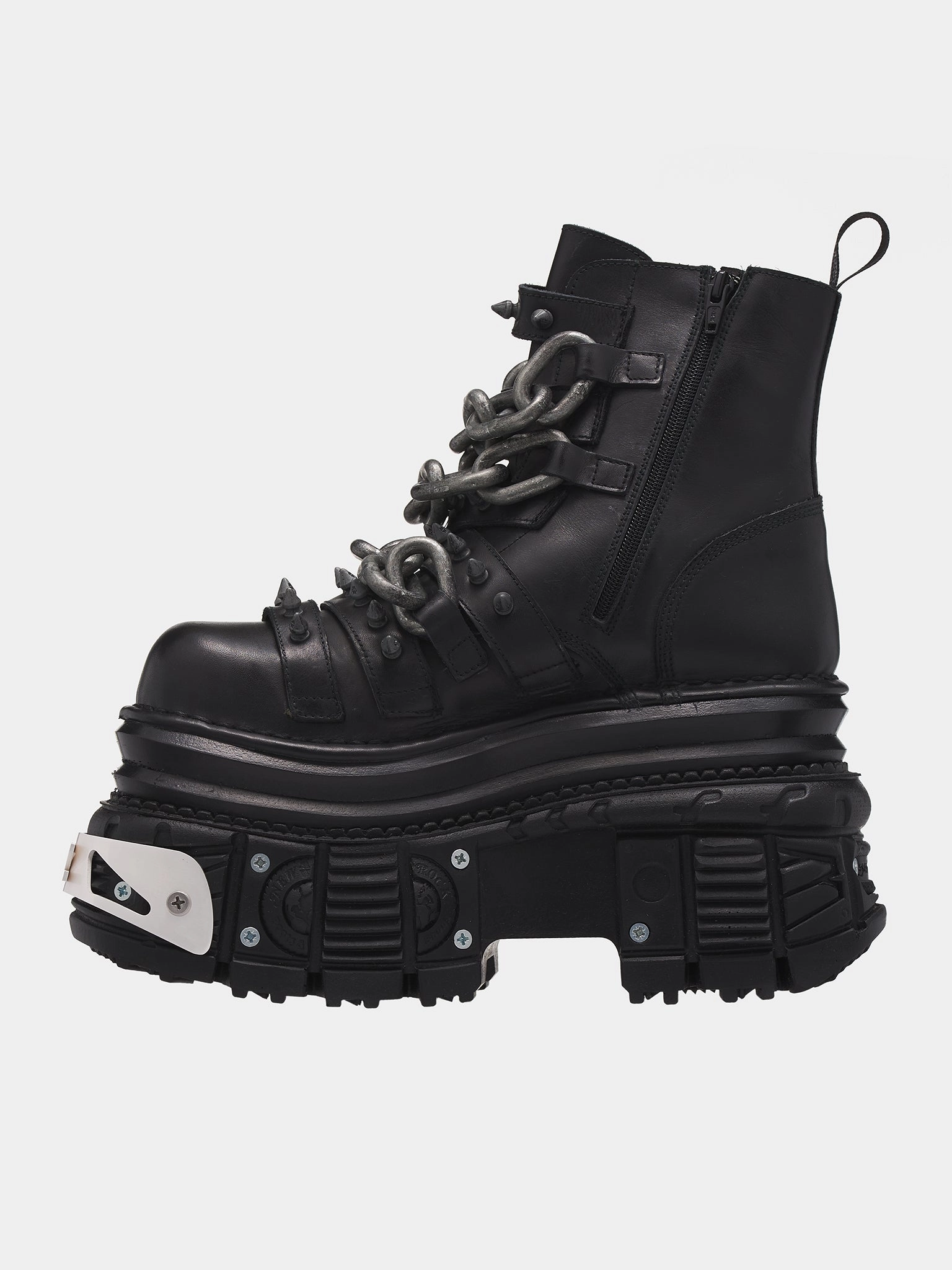 New Rock Chain Hiking Boots (D2NZ716-01-LEATHER-BLACK) Ladies Cowboy Boots On Sale