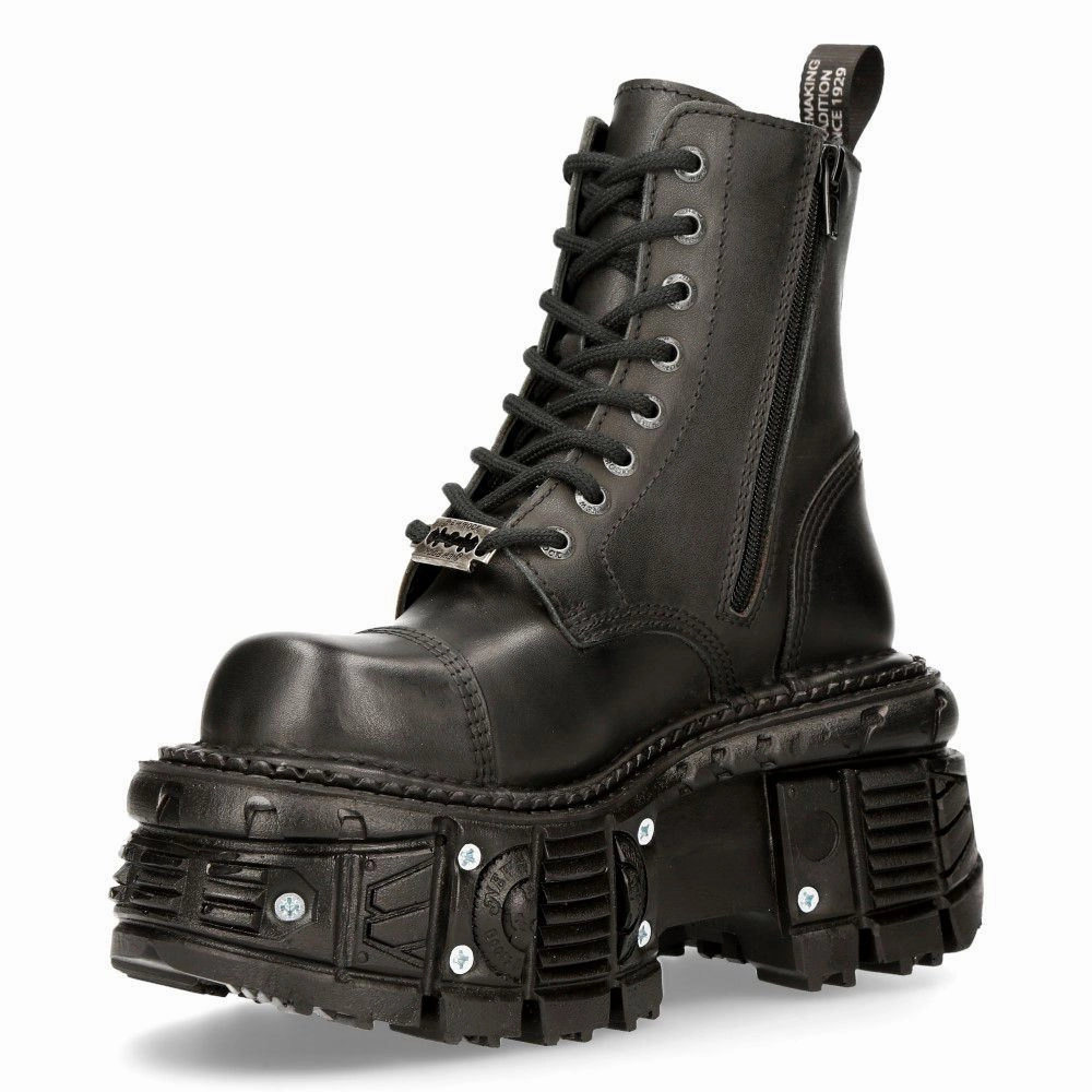Combat Boots From Journeys New Rock Unisex Black Leather Combat Platform Boots- TANK083-C1