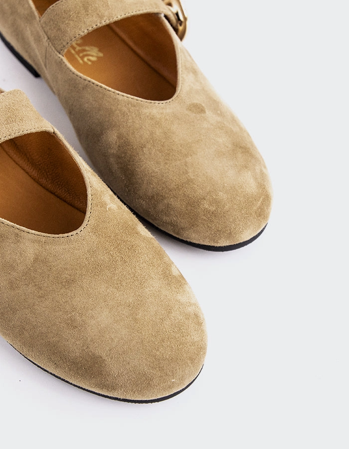 Nikole Khaki Suede Walnut Mary Jane Canvas Shoes