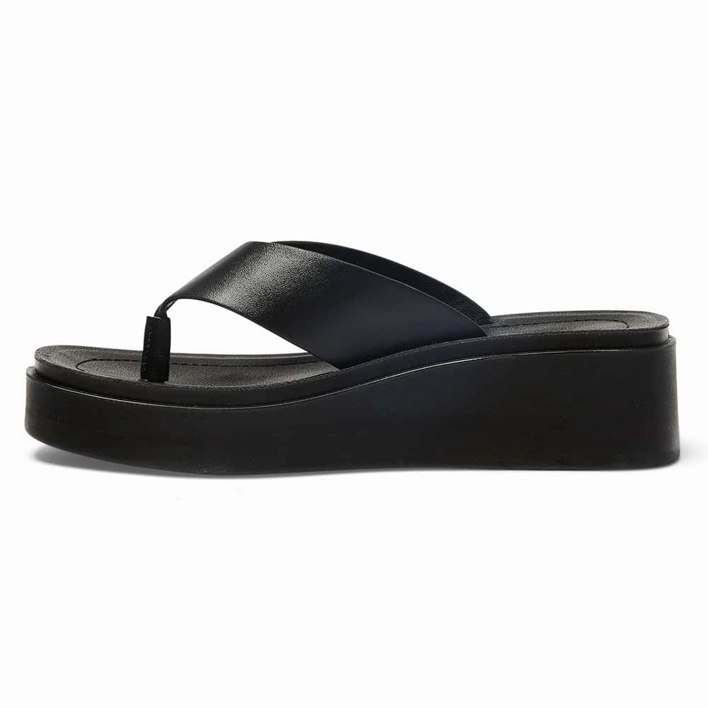 White Wedge Flip Flops Vacation Slide in Black Smooth