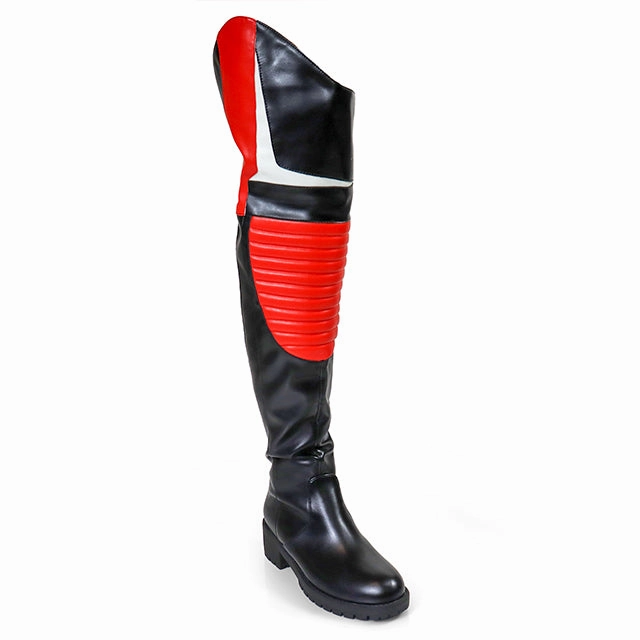 Knee High Steel Toe Boots NORRIS-1 Red/Black Faux Leather Over Knee Moto Boot  - Motorcycle Styling Detail
