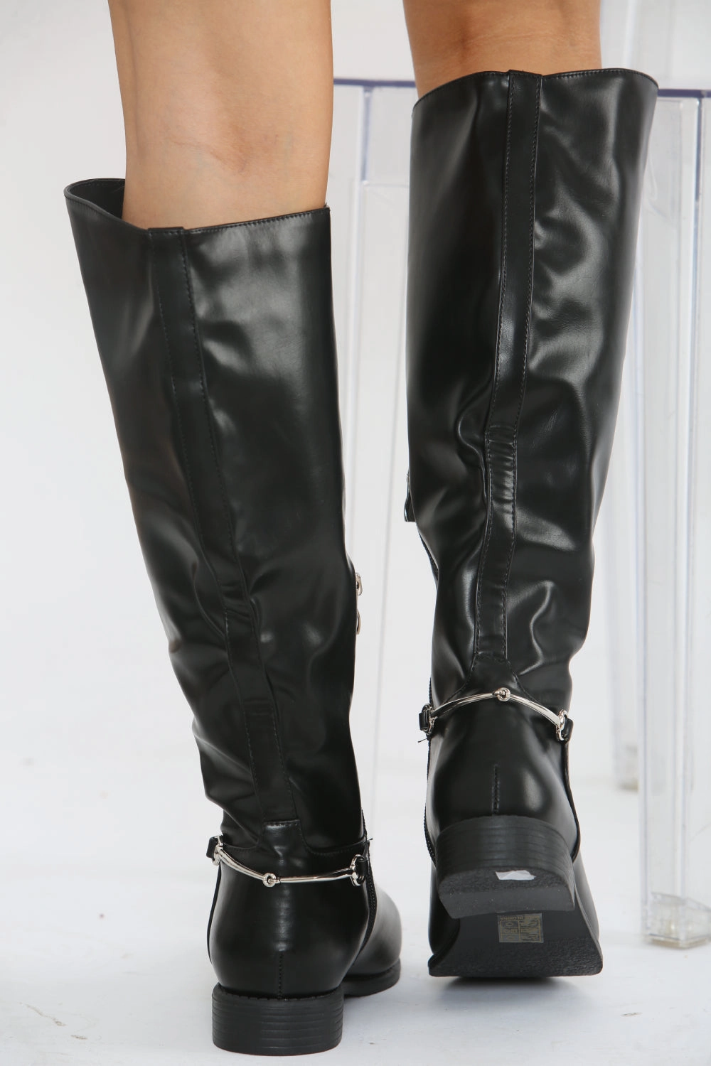 Over The Knee Leather Boots BLACK FLAT KNEE HIGH RIDING BOOT