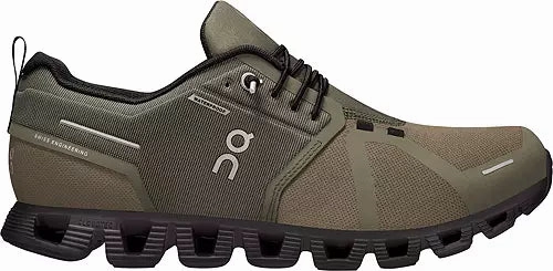 On Running Men's Cloud 5 Waterproof Sneaker - Olive/Black Running Shoes On Beach