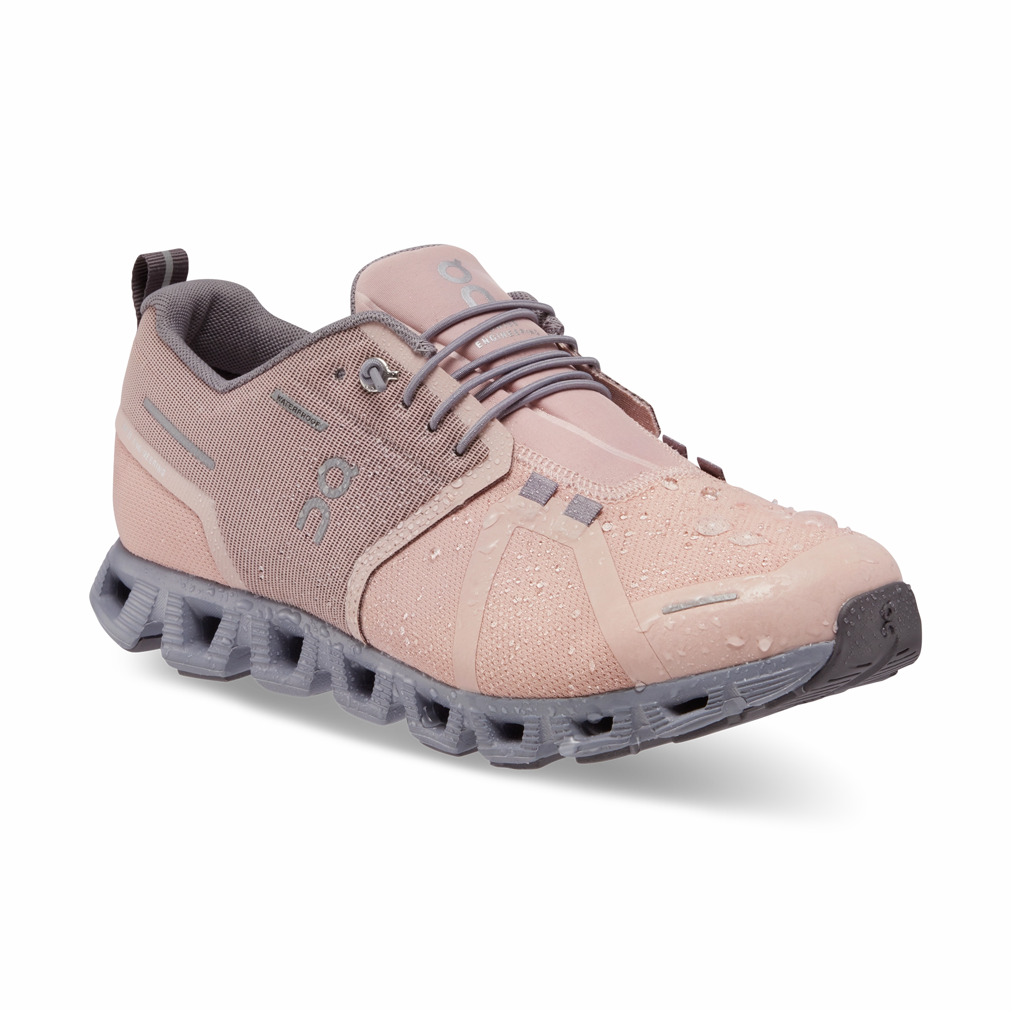 On Womens Cloud 5 Waterproof - Rose/Fossil (59.98527) Boa Golf Waterproof