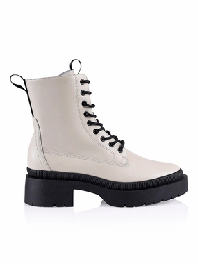 Orlando Combat Chunky Boot - Cream Leather Velcro Combat Boots