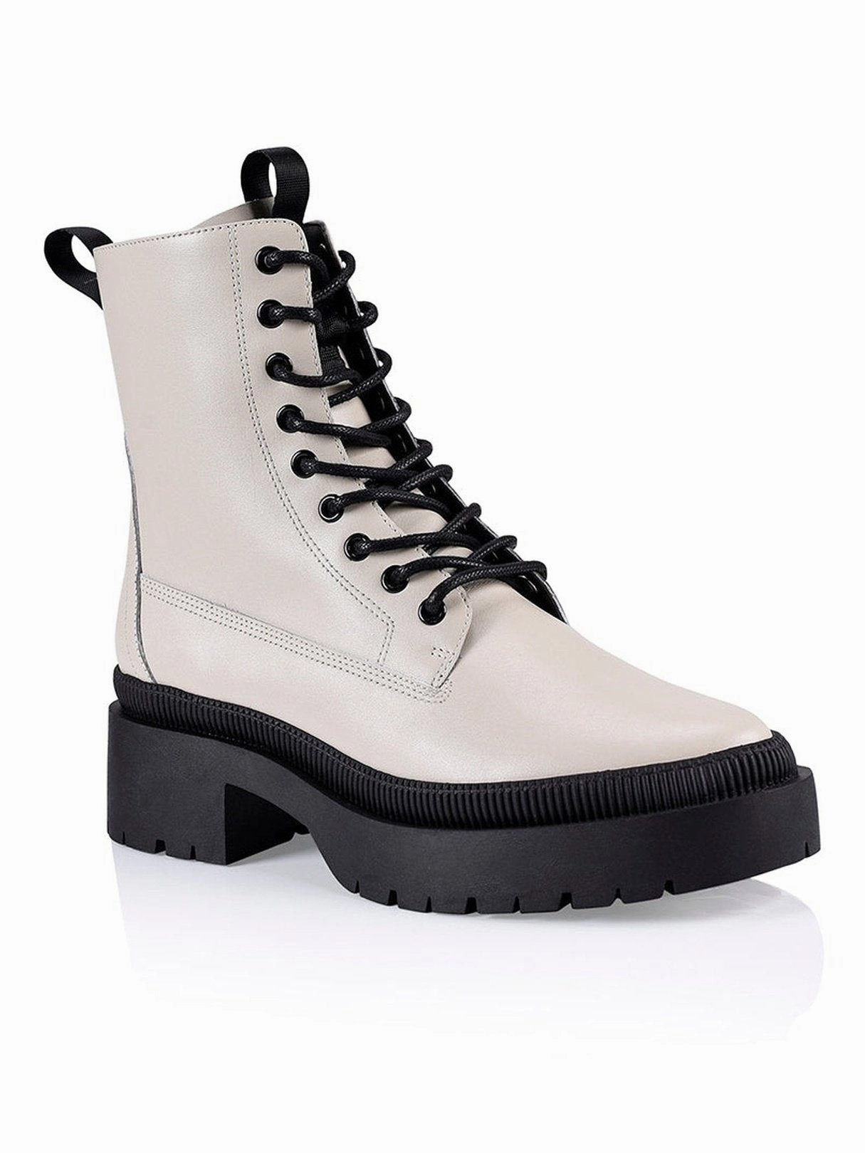 Combat Boots Baggy Jeans Orlando Combat Chunky Boot - Cream Leather